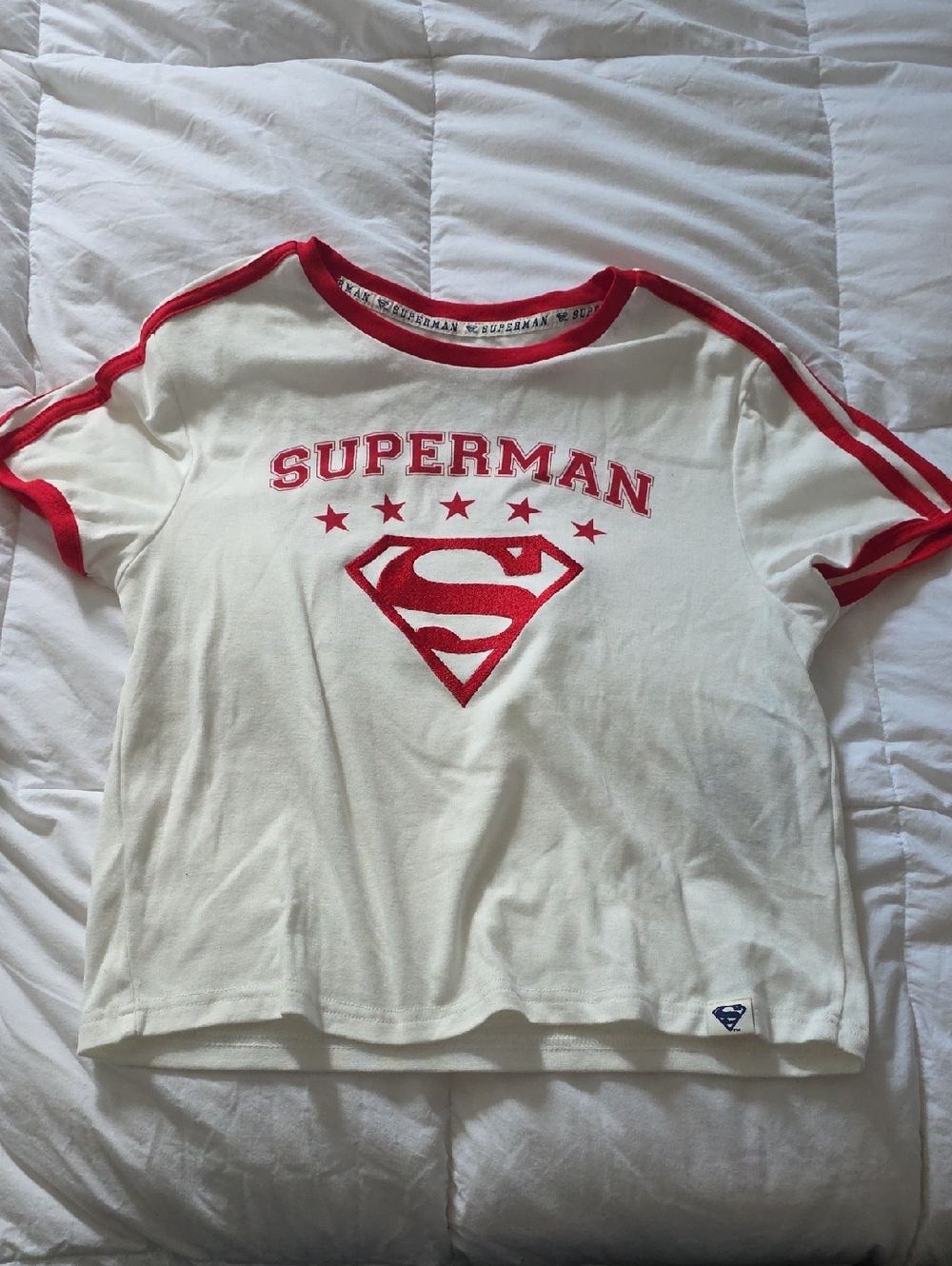 DC Comics White Tee with Red Ringer and Superman Logo